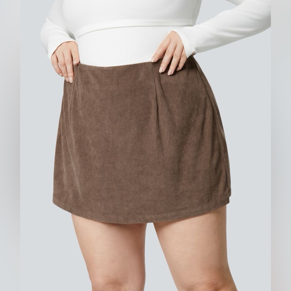 HALARA High Waisted A Line Mini Corduroy Casual Plus Size Skirt - size 1X